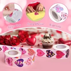 1000PCS (2 Pack) Valentine’s Day Heart Sticker Rolls -Popfun 1000pcs 2 pack valentines day heart sticker rolls 316687
