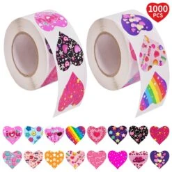 1000PCS (2 Pack) Valentine’s Day Heart Sticker Rolls