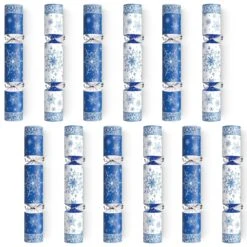 12PCS Christmas Blue & White Snowflakes No-Snap Crackers With Party Hat -Popfun 12 pack blue white christmas party favors with party hat 281946