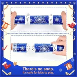12PCS Christmas Blue & White Snowflakes No-Snap Crackers With Party Hat -Popfun 12 pack blue white christmas party favors with party hat 302519