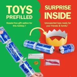 12PCS Christmas Blue & White Snowflakes No-Snap Crackers With Party Hat -Popfun 12 pack blue white christmas party favors with party hat 883647