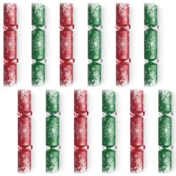12PCS Christmas Red & Green Snowflakes No-Snap Crackers With Party Hat -Popfun 12 pack christmas no snap party favors with party hat 126064