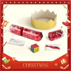 12PCS Christmas Red & Green Snowflakes No-Snap Crackers With Party Hat -Popfun 12 pack christmas no snap party favors with party hat 539966