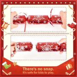12PCS Christmas Red & Green Snowflakes No-Snap Crackers With Party Hat -Popfun 12 pack christmas no snap party favors with party hat 596454