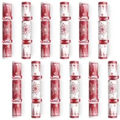 12PCS Christmas Red & White Reindeer Snowflakes No-Snap Crackers -Popfun 12 pack christmas red white party favors 518269