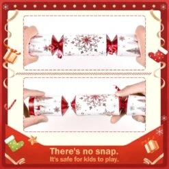 12PCS Christmas Red & White Reindeer Snowflakes No-Snap Crackers -Popfun 12 pack christmas red white party favors 780640