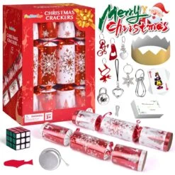 12PCS Christmas Red & White Reindeer Snowflakes No-Snap Crackers