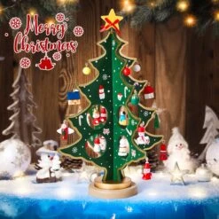 Christmas Advent Calendar: Wooden Tabletop Tree With Ornaments -Popfun 12 wooden tabletop christmas tree 24 tiny ornaments 290228