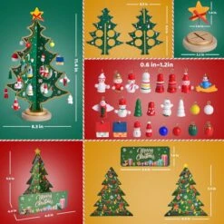 Christmas Advent Calendar: Wooden Tabletop Tree With Ornaments -Popfun 12 wooden tabletop christmas tree 24 tiny ornaments 549991