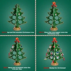 Christmas Advent Calendar: Wooden Tabletop Tree With Ornaments -Popfun 12 wooden tabletop christmas tree 24 tiny ornaments 957566