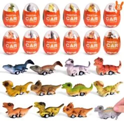 12PCS Easter Dinosaur Pull Back Cars In Dino Eggs