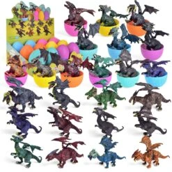 12PCS Easter Eggs Pre-Filled With Mini Dragon Action Figures