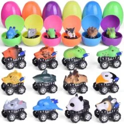 12PCS Easter Eggs Pre-Filled With Pull Back Mini Animal Cars Vehicle Toys