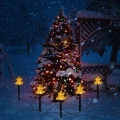 5PCS Christmas Bells Solar Powered Pathway Lights -Popfun 14 solar bell christmas pathway lights outdoor decorations 230615