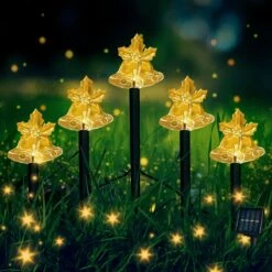 5PCS Christmas Bells Solar Powered Pathway Lights -Popfun 14 solar bell christmas pathway lights outdoor decorations 436123