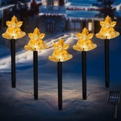 5PCS Christmas Bells Solar Powered Pathway Lights -Popfun 14 solar bell christmas pathway lights outdoor decorations 980964