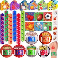 180PCS Valentine’s Sports-Themed Slap Bracelets And Stickers With Heart Box