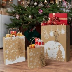 24PCS Bulk Christmas Kraft Paper Gift Bags With Handles
