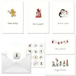 72PCS Christmas Greeting Cards, Envelopes & Stickers Set -Popfun 24pcs christmas greeting cards 615314