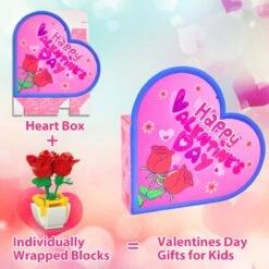24PCS Kids' Valentines Flower & Heart Building Blocks With Heart Boxes -Popfun 24pcs kids valentines flower heart building blocks with heart boxes 988188