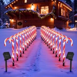 24PCS Christmas Candy Cane Solar Powered LED Lights (2 Pack) -Popfun 24pcs solar candy cane led lights 104545