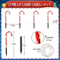 24PCS Christmas Candy Cane Solar Powered LED Lights (2 Pack) -Popfun 24pcs solar candy cane led lights 169667