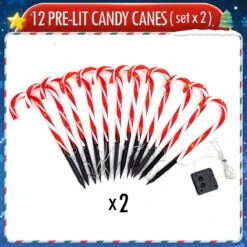 24PCS Christmas Candy Cane Solar Powered LED Lights (2 Pack) -Popfun 24pcs solar candy cane led lights 292541