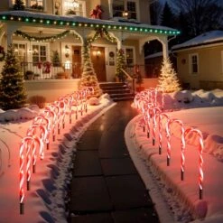 24PCS Christmas Candy Cane Solar Powered LED Lights (2 Pack) -Popfun 24pcs solar candy cane led lights 745773