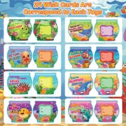 24PCs Valentine's Color-Changing Sea Animal Toys With Cards -Popfun 24pcs valentines color changing sea animal toys with cards 628793