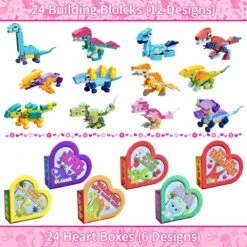 24PCS Valentine's Day Dinosaur Building Blocks With Heart-Shaped Boxes -Popfun 24pcs valentines day dinosaur building blocks with heart shaped boxes 857314