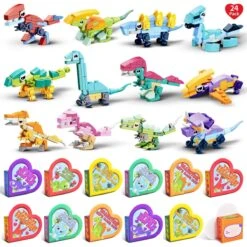 24PCS Valentine's Day Dinosaur Building Blocks With Heart-Shaped Boxes