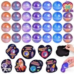28-Pack Valentine’s Galaxy Slime Ball Fidget Toys & Cards Set