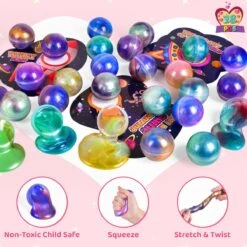 28-Pack Valentine’s Galaxy Slime Ball Fidget Toys & Cards Set -Popfun 28 pack valentines galaxy slime ball fidget toys cards set 899403