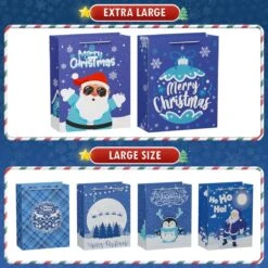 28PCS Bulk Christmas Blue Gift Bags With Handles -Popfun 28pcs christmas gift bags bulk with handles 131663