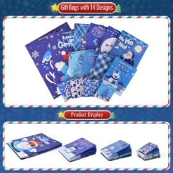 28PCS Bulk Christmas Blue Gift Bags With Handles -Popfun 28pcs christmas gift bags bulk with handles 294956