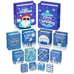 28PCS Bulk Christmas Blue Gift Bags With Handles -Popfun 28pcs christmas gift bags bulk with handles 409071