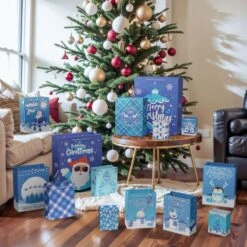 28PCS Bulk Christmas Blue Gift Bags With Handles