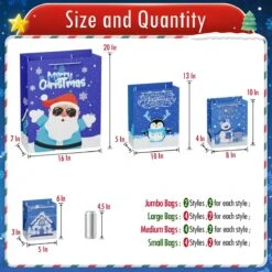 28PCS Bulk Christmas Blue Gift Bags With Handles -Popfun 28pcs christmas gift bags bulk with handles 634544