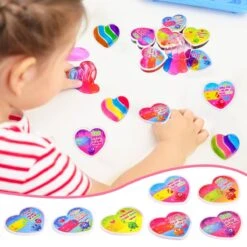28PCS Kids Valentine Rainbow Heart Slime Kit With Cards -Popfun 28pcs kids valentine rainbow heart slime kit with cards 938181