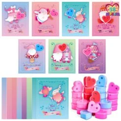 28PCs Valentine's Day Eye Heart-Shaped Slime With Greeting Cards