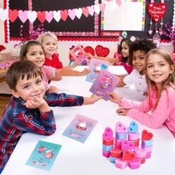 28PCs Valentine's Day Eye Heart-Shaped Slime With Greeting Cards -Popfun 28pcs valentines day eye heart shaped slime with greeting cards 857203