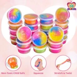 28PCs Valentine's Day Tri-Color Galaxy Slime & Card Set -Popfun 28pcs valentines day tri color galaxy slime card set 622244