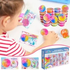 28PCs Valentine's Day Tri-Color Galaxy Slime & Card Set -Popfun 28pcs valentines day tri color galaxy slime card set 656891