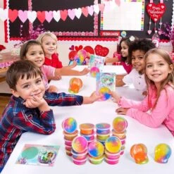 28PCs Valentine's Day Tri-Color Galaxy Slime & Card Set -Popfun 28pcs valentines day tri color galaxy slime card set 855468