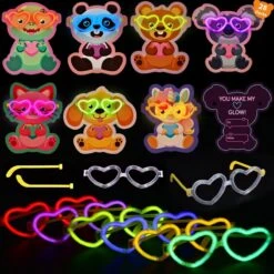 28PCs Valentine's Glow Stick Heart Sunglasses With Greeting Cards
