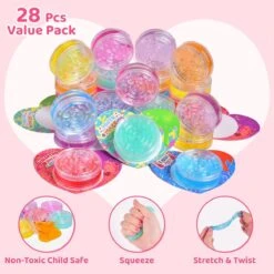 28PCs Valentine’s Slime With Maze Box & Heart-Shaped Cards -Popfun 28pcs valentines slime with maze box heart shaped cards 572271