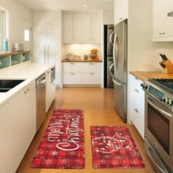 2PCS Christmas Santa Claus Kitchen Mat -Popfun 2pcs christmas santa claus kitchen mat 201138