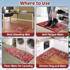 2PCS Christmas Santa Claus Kitchen Mat -Popfun 2pcs christmas santa claus kitchen mat 486333