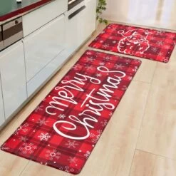 2PCS Christmas Santa Claus Kitchen Mat -Popfun 2pcs christmas santa claus kitchen mat 525412