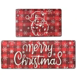 2PCS Christmas Santa Claus Kitchen Mat -Popfun 2pcs christmas santa claus kitchen mat 639094